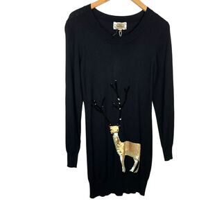 Pink Boutique | Long Black Sweater with Sequin Deer Sparkle Winter Holiday